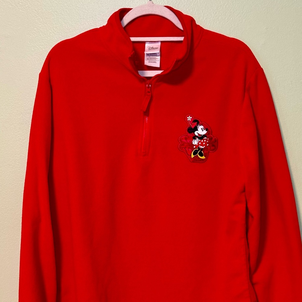 Disney Store Vintage Minnie Mouse Red Fleece 1/4 Zip Women's Size XL